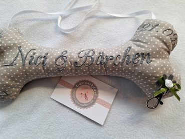 Preview: ♥ Ringkissen Knochen Punkte Wunschname Stickerei Hochzeit Hochzeitsknochen Just Married I Do